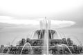 Chicago Buckingham fountain in Grant Park in the morning with cloud and blue sky.