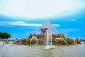 Chicago Buckingham fountain in Grant Park in the morning with cloud and blue sky. Royalty Free Stock Photo