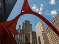 Chicago buildings framed by Calder's Flamingo