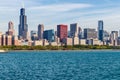 Chicago downtown skyline from Lake Michigan on a sunny day. Chicago is home to the Cubs, Bears, Blackhawks and deep dish pizza Royalty Free Stock Photo