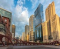 Chicago city and bridges at sunset in Chicago, Illinois Royalty Free Stock Photo