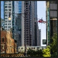 Chicago City Buildings with Train and Helicopter Day