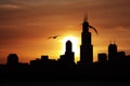 Chicago city downtown urban skyline at dusk on the Sunset Royalty Free Stock Photo