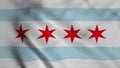 Chicago city flag, city of USA or United States of America, waving at wind