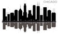 Chicago City skyline black and white silhouette with reflections Royalty Free Stock Photo