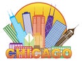 Chicago City Skyline Color in Circle Vector Illustration