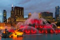 Buckingham fountain and Chicago downtown at night, Chicago, Illinois Royalty Free Stock Photo