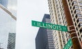 Chicago city skyscrapers, Illinois street green sign Royalty Free Stock Photo