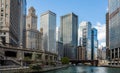 Chicago city skyscrapers on the river canal, blue sky background Royalty Free Stock Photo