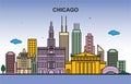 Chicago City Tour Cityscape Skyline Colorful Illustration