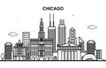 Chicago City Tour Cityscape Skyline Line Outline Illustration
