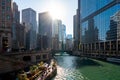 Chicago city view with business skyscrapers, office buildings and river Royalty Free Stock Photo