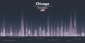 Chicago Cityscape At Night Line Art Style Vector Poster Illustration. Travel Background