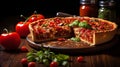 Chicago deep-dish pizza, a thick, buttery crust with layers of cheese, sauce, sausage and peppers