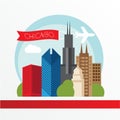 Chicago, detailed silhouette. Trendy vector illustration, flat style. Stylish colorful landmarks.