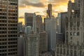 Chicago downtown buildings sunset evening Royalty Free Stock Photo