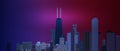 Chicago downtown business and finance area background with skyscrapers on blue and red background. Great view of big usa city. Vec Royalty Free Stock Photo