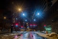 Chicago downtown city street view at night Royalty Free Stock Photo