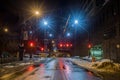 Chicago downtown city street view at night Royalty Free Stock Photo