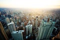 Chicago downtown evening dusk cityscape panorama