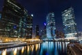 Chicago downtown illuminated view by the river Royalty Free Stock Photo