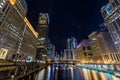 Chicago downtown illuminated view by the river Royalty Free Stock Photo