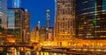 Chicago downtown night sunset panorama Royalty Free Stock Photo