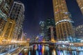 Chicago downtown by the river at night Royalty Free Stock Photo