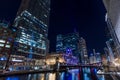 Chicago downtown by the river at night Royalty Free Stock Photo