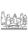 Chicago Downtown Skyline with the Bean or Cloud Gate Sculpture on Park Grill Lake Michigan Illinois USA Mono Line Art Poster Royalty Free Stock Photo