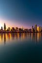 Chicago downtown skyline sunset Lake Michigan with most Iconic building from Adler Planetarium, Illinois Royalty Free Stock Photo