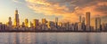 Chicago downtown skyline sunset Lake Michigan with  buildings, Illinois, USA Royalty Free Stock Photo