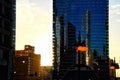 Chicago downtown during sunset as streetlights begins to turn on. Royalty Free Stock Photo