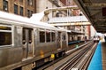 Chicago's orange line elevated "el" train as seen from Adams/Wabash platform Royalty Free Stock Photo