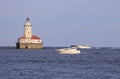 Chicago Harbor Lighthouse on Lake Michigan Royalty Free Stock Photo