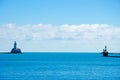 The Chicago Harbor Lighthouse seen from Navy Pier Royalty Free Stock Photo