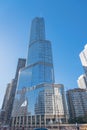 Trump International Hotel, Tower in downtown Chicago with American and Illinois flags Royalty Free Stock Photo