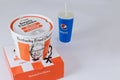 KFC famous fast food restaurant chain is a Kentucky Fried Chicken on set food box of Pepsi, a carbonated soft drink