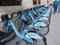 Chicago, Il, USA, July 23, 2017. Divvy blue bikes in Chicago for rent