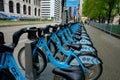 Chicago, IL, USA - May 17, 2019 : Divvy bicycle station at Millennium Park on Michigan Avenue