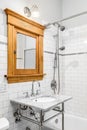 A renovated, small white bathroom. Royalty Free Stock Photo