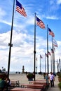 American Flags on the lakeside at Navy Pier. Chicago, IL, USA. September 16, 2016. Royalty Free Stock Photo