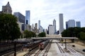 Van Buren St Train Station with city skyscrapers behind. Chicago, IL, USA. September 22, 2016. Royalty Free Stock Photo