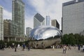 Chicago, IL / USA - 9/3/18: A view of Cloud Gate, a public sculpture by Indian-born British artist Sir Anish Kapoor, that is the Royalty Free Stock Photo