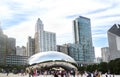CHICAGO,IL/USA - 8-08-2017: View of downtown Chicago skyline and the Cloud Gate sculpture, aka The Bean Royalty Free Stock Photo
