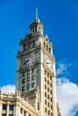 Chicago, IL / USA - 8/28/2020: Wrigley Building Clock Tower scenic Chicago landmark Royalty Free Stock Photo