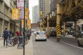 Street view of Chicago downtown under elevated train station in Chicago,USA Royalty Free Stock Photo