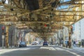 Street view of Chicago downtown under elevated train station in Chicago,USA Royalty Free Stock Photo