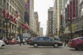 Street view of Chicago downtown under elevated train station in Chicago,USA Royalty Free Stock Photo