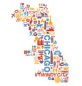 Chicago Illinois city icons and attractions map Royalty Free Stock Photo